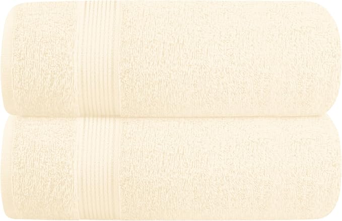 Cotton 2 Pack Oversized Bath Towel Set 28x55 inches, Large Bath Towels, Ultra Absorbant Compact Quickdry & Lightweight Towel, Ideal for Gym Travel Camp Pool - Ivory