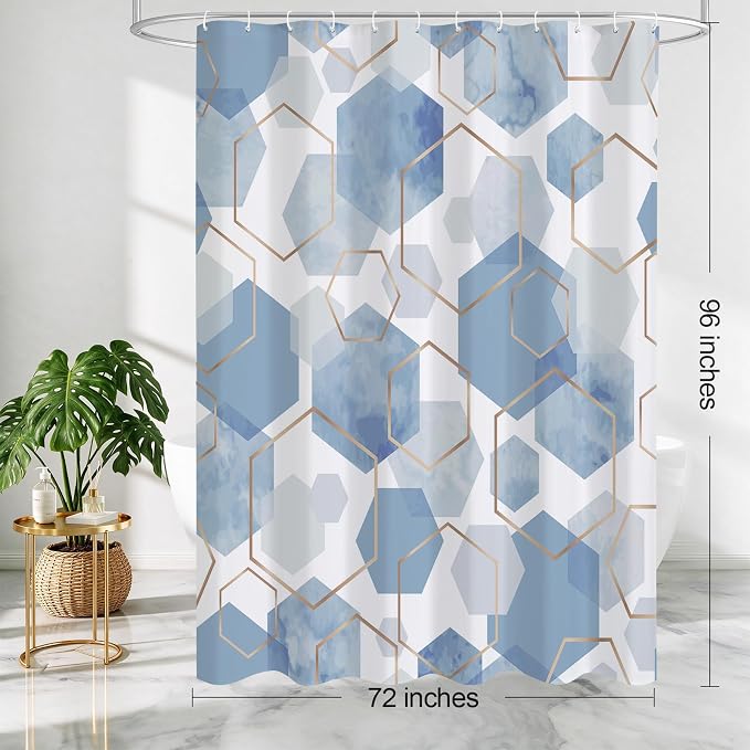 Litabel Extra Long Geometric Shower Curtain for Bathroom, 72x84 | Extra Long Modern Minimalist Shower Curtais, Light Blue Geometric Art Print Abstract Waterproof Bath Curtain