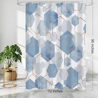 Litabel Extra Long Geometric Shower Curtain for Bathroom, 72x84 | Extra Long Modern Minimalist Shower Curtais, Light Blue Geometric Art Print Abstract Waterproof Bath Curtain
