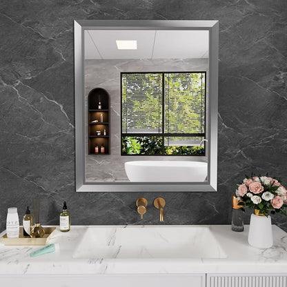 Bathroom Mirror for Wall, 30x36 Inch (Brushed Silver) | HD Reflection, Tempered Glass, Thick Metal Framed Rectangle Mirrors for Over Sink, Bedroom, Living Room, Entryway, Anti-Rust