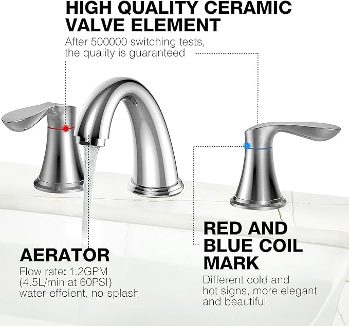 GAOMON Bathroom Faucet, 8 Inch Bathroom Faucets for Sink 3 Hole, Widespread Brushed Nickel Bathroom Faucet with Pop up Drain and cUPC Lead-Free Hose (Brushed Nickel 2 Packs)