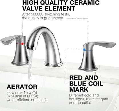 GAOMON Bathroom Faucet, 8 Inch Bathroom Faucets for Sink 3 Hole, Widespread Brushed Nickel Bathroom Faucet with Pop up Drain and cUPC Lead-Free Hose (Brushed Nickel 2 Packs)