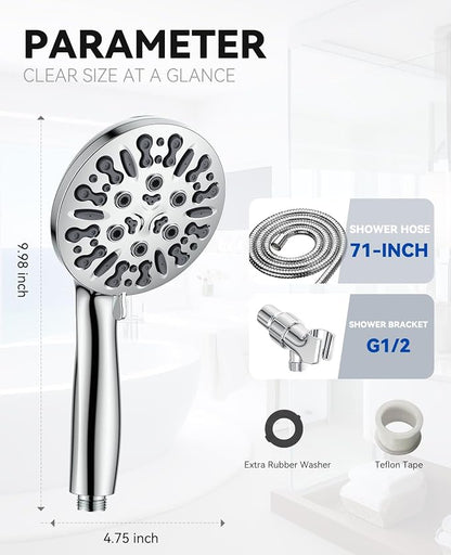 JDO Shower Head with Handheld, High Pressure Handheld Shower Head 9 Settings, Detachable Shower Head Set with Stainless Steel Hose and Shower Bracket (Chrome)