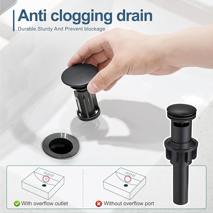 Black Bathroom Faucets, Single Hole Bathroom Sink Faucet Modern Single Handle Mixer Tap Washbasin Vanity Sink Faucet 1 Hole with 3 Hole Deck Plate, Pop Up Drain