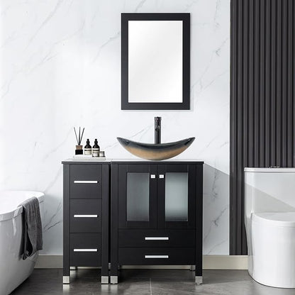 LUCKWIND 36" Bathroom Vanity Combo with Sink, 24"+12.6" Width, Painted Bathroom Storage Cabinet with 5 Drawers, Including Champagne Boat Sink Without Mirror, Black