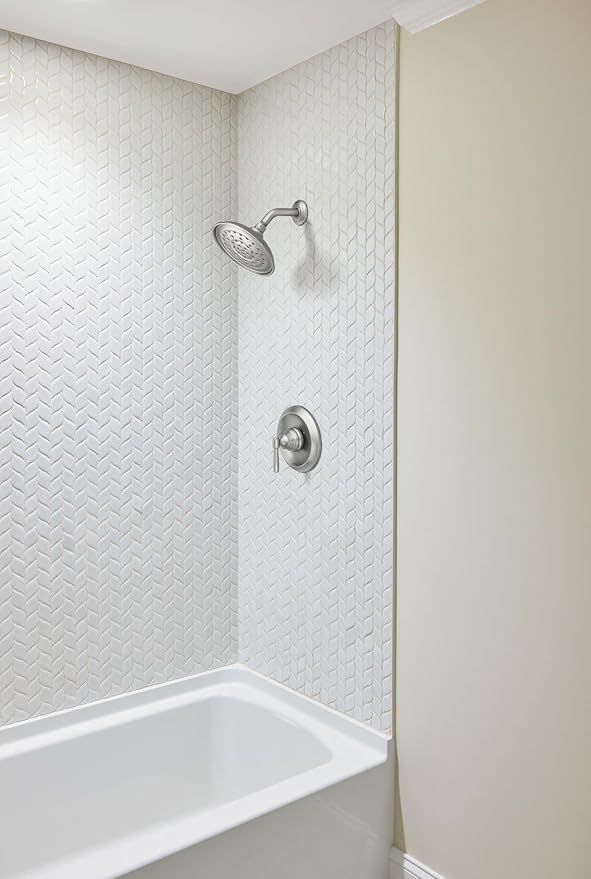Moen Halle Spot Resist Brushed Nickel Shower Faucet Trim Set featuring Wide Showerhead and Lever Handle with Posi-Temp Valve Included, 82971SRN
