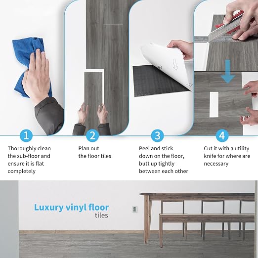 Art3d 36-Pack Wood Texture Peel and Stick Vinyl Flooring Tiles, Light Grey | 18 & 54 sq.ft Options, Rigid Surface Hard Core, Waterproof, Self-Adhesive, Impact Resistant, Fit Indoor Household Spaces