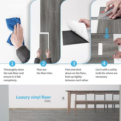 Art3d 36-Pack Wood Texture Peel and Stick Vinyl Flooring Tiles, Light Grey | 18 & 54 sq.ft Options, Rigid Surface Hard Core, Waterproof, Self-Adhesive, Impact Resistant, Fit Indoor Household Spaces