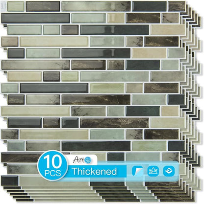 Art3d Linear Design Tile Peel and Stick Backsplash, 10-Sheet, Dark Brown | 12 x 12 Inch, Enhanced Thickness, Warp Resistant, Strong Adhesion, Sturdy, for Kitchen, Bedroom, Ideal for Home Improvement