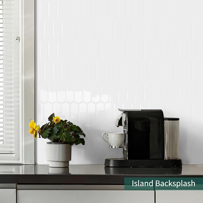 10-Sheet Upgraded Thicker Peel and Stick Kitchen Backsplash Tiles | Waterproof Self-Adhesive Vinyl Wall Tile Stick on Backsplash for Kitchen,Bathroom,Fireplace and RV(White,12"×12")