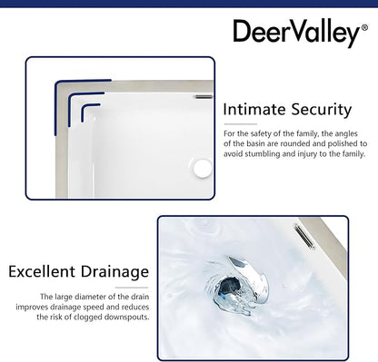 DeerValley DV-1U0132 Undermount Bathroom Sink 27.56"x15.87" White Rectangular Ceramic Sink Bathroom Wash Basin with Overflow Hole