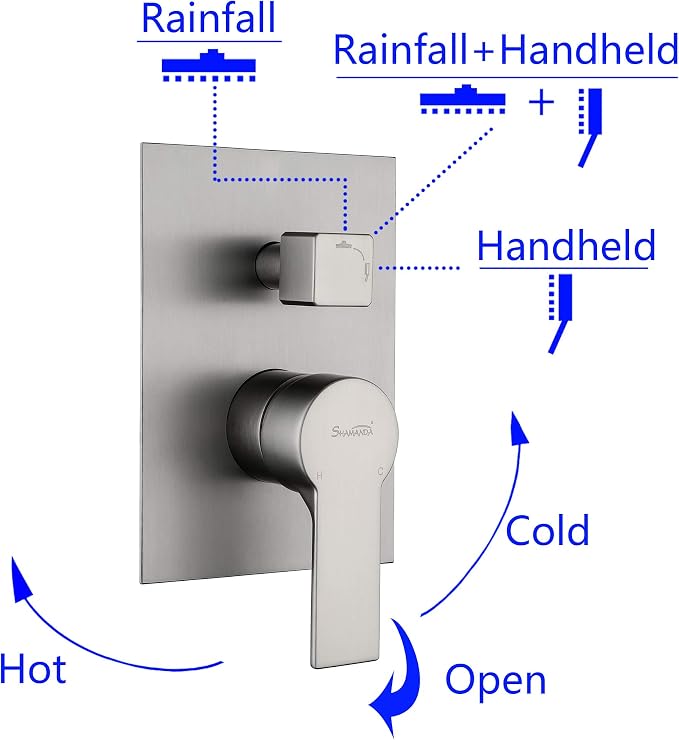 SHAMANDA Bathroom Rain Shower System, 12 Inch Luxuly Shower Head and Handheld Shower Faucet Combo Set Brushed Nickel(Including Rough-In Valve Body and Trim), Wall Mount, L7001-2