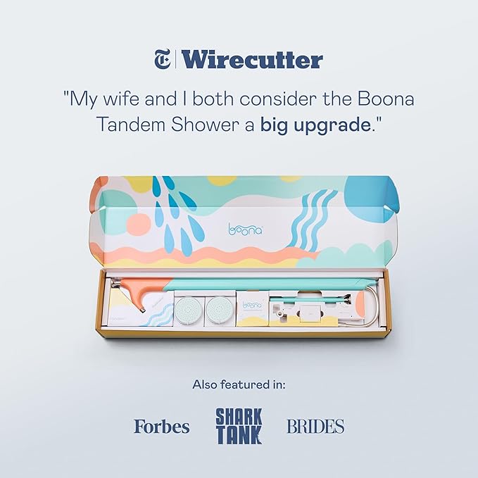 BOONA Original Tandem Shower as Seen on Shark Tank | Dual Shower Head for Couples | Max Water Pressure for Two | Easy Install (Retro Miami, Two Showerheads)