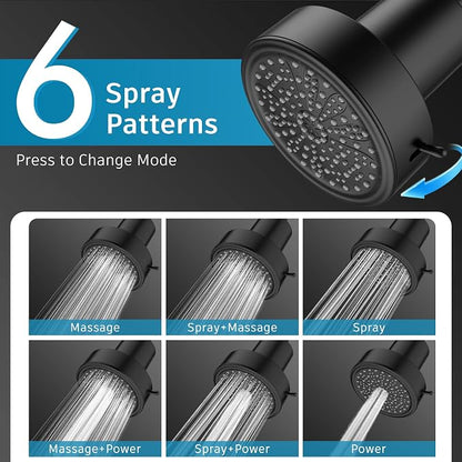 FEELSO Filtered Shower Head, High Pressure Shower Head with Filters | One-Click Filter Change Design, 6 Spray Rain Showerhead for hard water, Remove Chlorine, Improves Skin & Hair