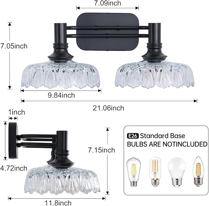 Modern Wall Sconce 2-Light Bathroom Vanity Lights Matte Black Bedroom Light Fixtures in Door Lighting Fixture for Living Room Hallway Corridor