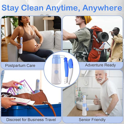 Portable Bidet Toilet Aids Wiper Tool Set for Travel 350ML Bottle | 450mAh Battery | IPX7 Waterproof |Compact & High-Powered with 2 Pressure Modes for Wiping and Personal Hygiene (Blue)