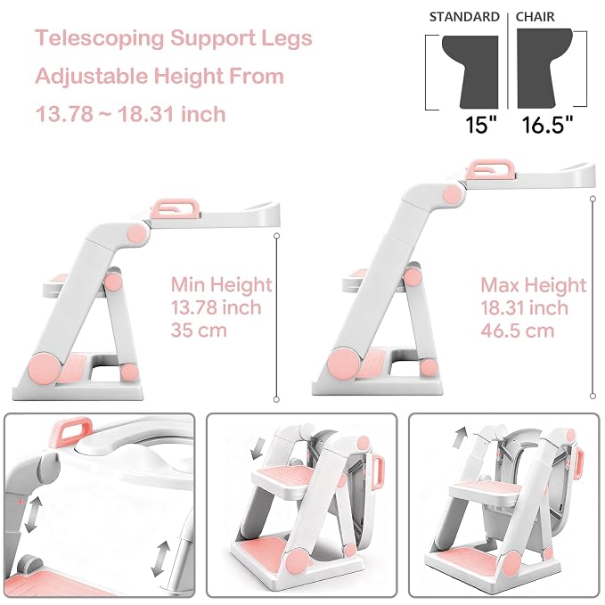 Potty Training Seat with Step Stool Ladder for Kids Girls, Pink | Pre-assembled, 2-in-1, Toddler Toilet Seat, Anti-Slip Foldable Steps, Splash Guard, Adjustable, Potty Ladder for Toddler 1-3