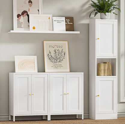 Bevivog Metal Bathroom Floor Storage Cabinet, Small Storage Sideboard with 2 Doors and 2 Adjustable Shelves, 12" Small Cabinets White Freestanding Locker for Entryway, Living Room, Hallway