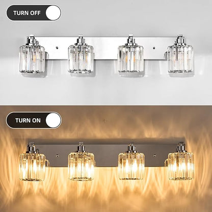 4 Lights Crystal Bathroom Vanity Light Modern Chrome Bathroom Light Fixture Bathroom Lighting Fixtures Over Mirror for Mirror E26 Base