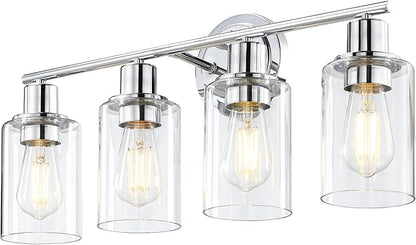 4-Light Chrome Bathroom Light Fixture Over Mirror,4-Light Chrome Vanity Lights for Bathroom 4 Bulb Wall Light Over Sink Cabinet