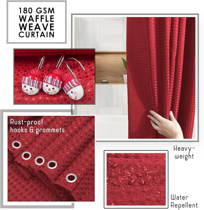 Clara Clark Bathroom Accessories Set - Christmas Shower Curtain Set, Xmas Bathroom Set, Christmas Bathroom Decor, Bathroom Accessory Set, Toilet Brush, Trash Can & Soap Dispenser - 19PC Set | 20 Piece Bathroom Accessories Set with Toothbrush Holder, So...