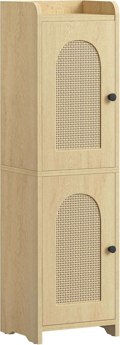 Bathroom Storage Cabinet, Small Corner Floor Cabinet with 2 Doors and Adjustable Shelf, Narrow Toilet Paper Cabinets, Bathroom Organizer for Small Spaces, 7.9"D x 7.9"W x 29.5"H Rattan Yellow