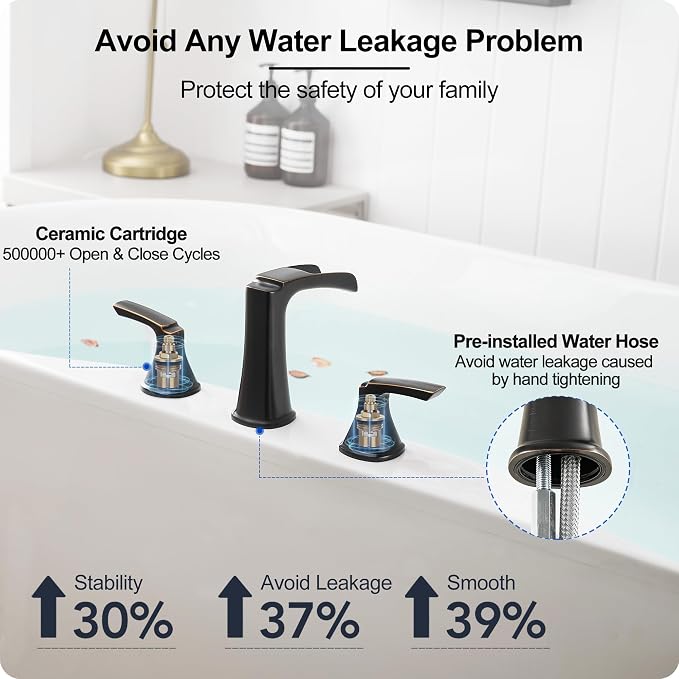 Waterfall Bathtub Faucet Oil Rubbed Bronze, Brass Bath Tub Faucet Set 3 Hole, 8 Inch High Flow Roman Tub Faucet, 2 Handle Deck Mount Bathtub Faucets Widespread with Water Hose for Farmhouse