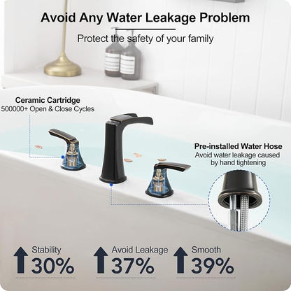 Waterfall Bathtub Faucet Oil Rubbed Bronze, Brass Bath Tub Faucet Set 3 Hole, 8 Inch High Flow Roman Tub Faucet, 2 Handle Deck Mount Bathtub Faucets Widespread with Water Hose for Farmhouse