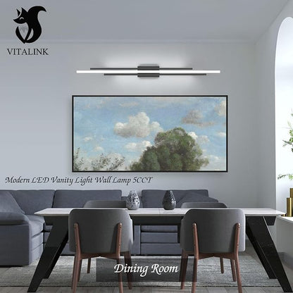 VitaLink 55" Long Black Vanity Light Bathroom Wall Light Fixtures Long Vanity Lights Over Mirror Lighting Lamps Dimmable Bathroom Wall Mount Lighting Over Vanity Mirror