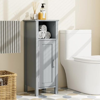 Tangkula Bathroom Floor Cabinet, Freestanding Narrow Storage Cabinet with Anti-Tipping Device, 3-Height Adjustable Shelf, for Bathroom Home Office, 12 x 12 x 31.5 Inches (Grey)