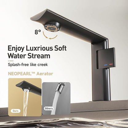 Modern Single Hole Bathroom Faucet | 5.3" Matte Black Luxury Vessel Sink Faucet | Spot-Free Finish & Anti-Splash Design | Premium Ceramic Valve, Easy Installation | 1 or 3 Hole