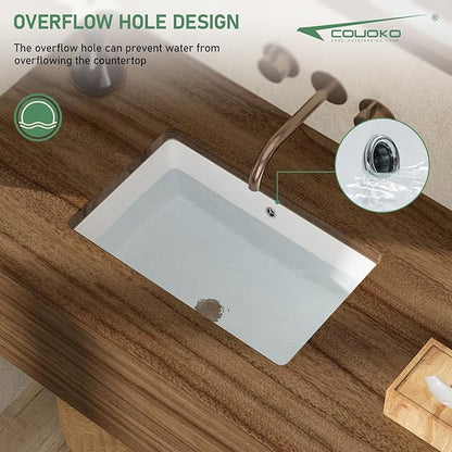 Undermout Bathroom Sink 21" x 13" Bathroom Vanity Sinks Undermount Rectangle White Ceramic Vanity Vessel Sinks with Overflow
