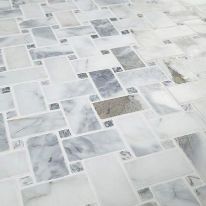 MSI Calacatta Cressa Honed Marble Basketweave Wall Tile for Kitchen Backsplash, for Bathroom, Accent, and Shower Tile, Mesh-Mounted Mosaic Tile, 12.2 x 12.2, White, 10 Piece
