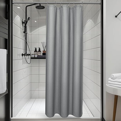 3 in 1 Shower Curtain Set, Waffle Shower Curtain and Liner Set with 6 Double Sided Shower Curtain Hooks, 258GSM Luxury Weighted Cloth Shower Curtain for Shower Stall, 36 W x 72 H, Grey