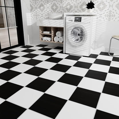 Lareko Black & White Vinyl Flooring Roll,11.8"X197",Peel & Stick Floor Tile | Covers 16 Sq.Ft,Checkered Marble Self-Adhesive Floor Sheet ,Waterproof,Removable,Wide Plank DIY For renters and Home Decor