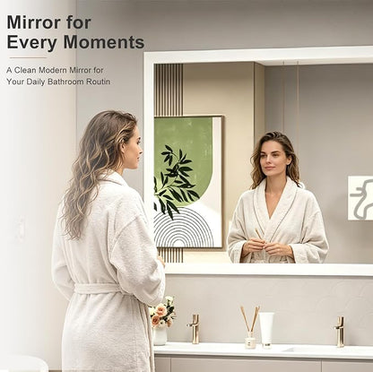 SMIROR 55x30 Matte White Bathroom Vanity Mirror for Over Sink | Metal Wide Frame, Rectangle, Right- Angle Corner, Anti-Rust, Horizontally or Vertically Wall- Mounted for Home Remodel