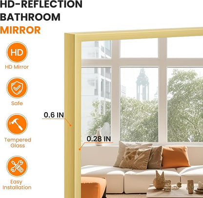 Bathroom Vanity Mirror for Wall 2Pack 36"x24" Bathroom Mirror for Over Sink | HD Shatterproof Glass, Rectangular Metal Frame, Horizontally or Vertically, Mirror for Bathroom, Living Room, Entryway(Gold)