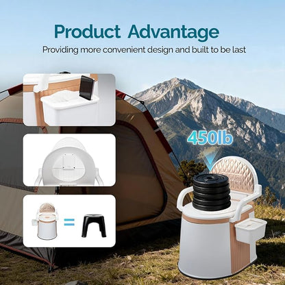 VINGLI Portable Toilet | Back & Handrail Design Commode with 5 Gallon Bucket Inner, Camping RV Toilet for Adult, Kids, Home, Boat, Van, Travel, Orange