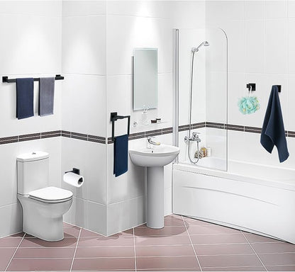 5 Pieces Bathroom Hardware Accessories Set Matte Black, 24Inch Square Towel Racks Set for Bathroom, SUS304 Stainless Steel Towel Bar Set, Bath Accessories Sets Wall Mounted