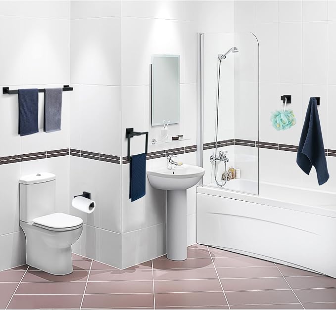 10 Pieces Bathroom Hardware Accessories Set Black, 24Inch Bathroom Towel Rack Set SUS304 Stainless Steel, Square Bath Towel bar Set Heavy Duty, Wall Mounted