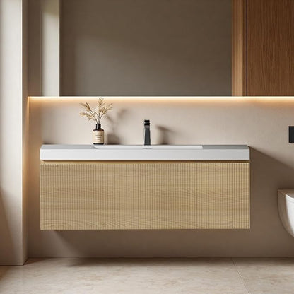 42" Bathroom Vanity with Sink, Floating Vanity with Resin Countertop & 1 U-Shaped Interiors, Wall-Mounted Bathroom Storage Cabinet with Soft-Close Drawers for Home, Easy to Clean, Wood