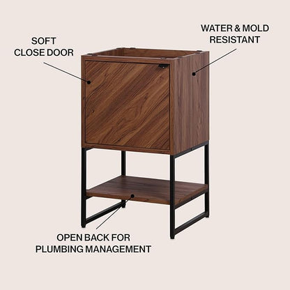 JONATHAN Y VAN1012B Juhl 20 in. W x 18 in. D x 33 in. H Chevron-Front Modern Minimalist 2-Shelf Bathroom Vanity Cabinet Only with Soft Closing Doors (Sink Basin Not Included), Walnut