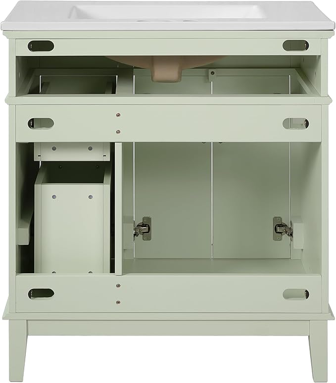 Favfurish 30" Bathroom Vanity with Ceramic Sink, Modern Storage Cabinet with Soft-Close Doors,Deep Drawer & Standard Drawer, Stylish Bath Vanity for Small Bathroom,Easy Assembly,Green