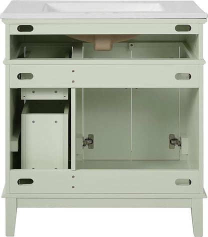 Favfurish 30" Bathroom Vanity with Ceramic Sink, Modern Storage Cabinet with Soft-Close Doors,Deep Drawer & Standard Drawer, Stylish Bath Vanity for Small Bathroom,Easy Assembly,Green