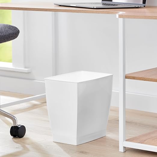 iDesign Small Plastic Bathroom Trash Can, 4-Pack, White | Slim Rectangle, For Bedroom, Office, Dorm