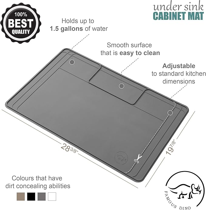 The Original Under Sink Mat - Adjustable Silicone mat, Waterproof Under The Sink Bathroom Vanity Mat - 28" x 19" or smaller