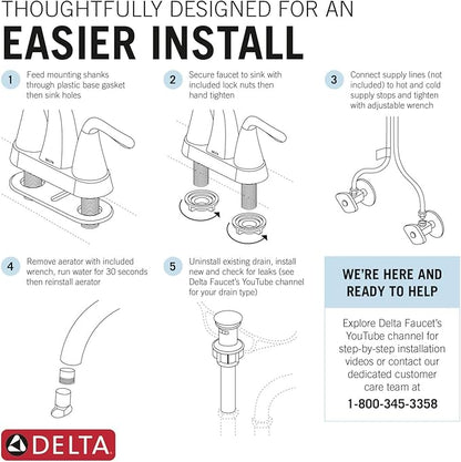 Delta Nicoli Centerset Matte Black/Brushed Gold Bathroom Faucet, 4 Inch 3 Hole Bathroom Sink Faucet for Vanity, Push-Pop Drain Assembly, Matte Black/Champagne Bronze 25849LF-GZ