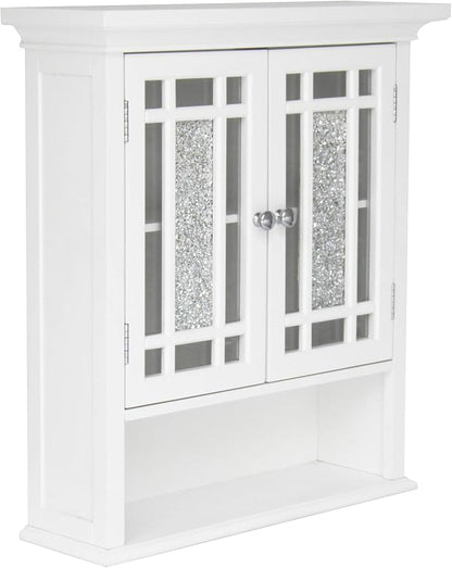 Teamson Home Windsor White Engineered Wood Bathroom Wall Cabinet with Glass Mosaic Doors