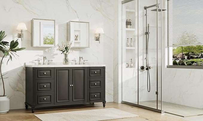 16 x 20 Medicine Cabinet with Mirror, Assembly Required, Brushed Nickel Recessed Medicine Cabinet for Bathroom, Stepless Adjustable Shelves, Beveled Aluminum Frame, DTC Hinge