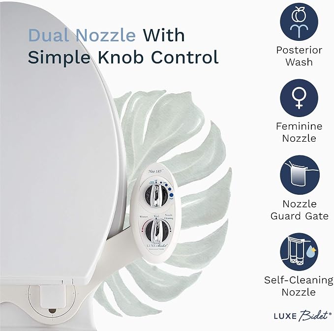 LUXE Bidet NEO 185 White and Elongated Toilet Seat Bundle